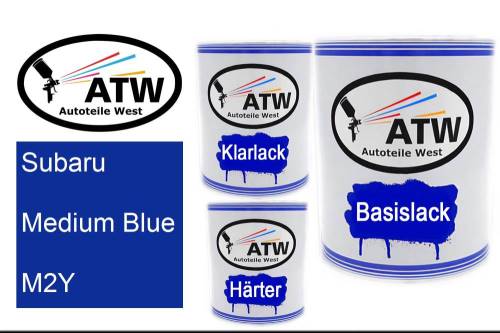 Subaru, Medium Blue, M2Y: 1L Lackdose + 1L Klarlack + 500ml Härter - Set, von ATW Autoteile West.